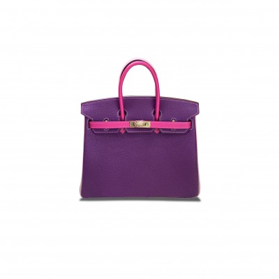HERMES BIRKIN 25 TOGO LEATHER ANEMONE PURPLE ROSE RED 3Q PINK GOLD BUCKLE HANDBAG 3300206 (25*20*13cm)